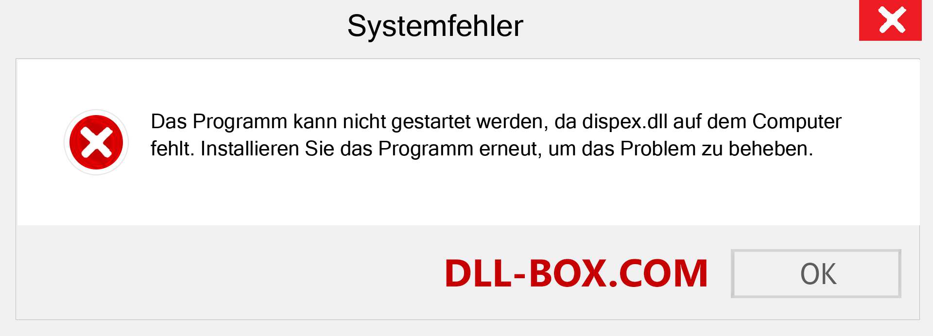 dispex.dll-Datei fehlt?. Download für Windows 7, 8, 10 - Fix dispex dll Missing Error unter Windows, Fotos, Bildern